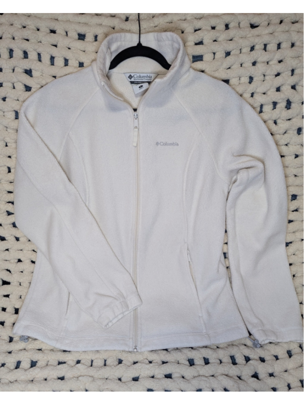 Columbia Women’s Large White Ivory Full Zip Fleece Jacket Zip Pockets Outdoor